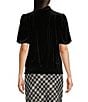 Color:Black - Image 2 - Velvet Knit Mock Neck Short Puff Sleeve Front Twist Top