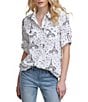 Color:Soft White Combo - Image 1 - Whimsical Roll-Tab Sleeve Crepe Shirt