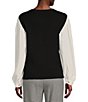 Color:Black/Soft White - Image 2 - Woven Crew Neck Long Blouson Sleeve Two-Fer Sweater