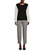 Color:Black/Soft White - Image 3 - Woven Crew Neck Long Blouson Sleeve Two-Fer Sweater
