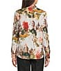 KARL LAGERFELD PARIS Woven Eiffel Tower Whimsy Printed Point Collar Long Sleeve Blouse, Color:Birch/Brown - Image 2