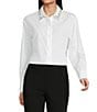 KARL LAGERFELD PARIS Woven Embroidered Point Collar Long Sleeve Top - Image 1