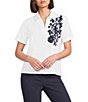KARL LAGERFELD PARIS Woven Embroidered Poplin Point Collar Short Sleeve Shirt - Image 1