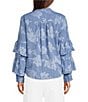 KARL LAGERFELD PARIS Woven Floral Print Mock Neck Long Sleeve Top - Image 2