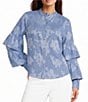 KARL LAGERFELD PARIS Woven Floral Print Mock Neck Long Sleeve Top - Image 1