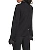 KARL LAGERFELD PARIS Woven Jersey Button V-Neck Round Long Sleeve Ruffle Front Blouse - Image 2