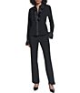 KARL LAGERFELD PARIS Woven Jersey Button V-Neck Round Long Sleeve Ruffle Front Blouse - Image 4