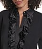 KARL LAGERFELD PARIS Woven Jersey Button V-Neck Round Long Sleeve Ruffle Front Blouse - Image 5