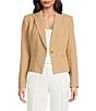 KARL LAGERFELD PARIS Woven Peak Lapel Collar Long Sleeve Button Front Cropped Coordinating Jacket, Color:Cartouche - Image 1