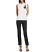 KARL LAGERFELD PARIS Woven Point Collar Sleeveless Button Front Blouse, Color:Soft White - Image 3