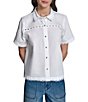 KARL LAGERFELD PARIS Woven Poplin Point Collar Short Sleeve Top - Image 1