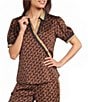 KARL LAGERFELD PARIS Woven Print Spread Collar Short Sleeve Crossover Coordinating Blouse - Image 1