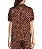 KARL LAGERFELD PARIS Woven Print Spread Collar Short Sleeve Crossover Coordinating Blouse - Image 2
