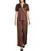 KARL LAGERFELD PARIS Woven Print Spread Collar Short Sleeve Crossover Coordinating Blouse - Image 3