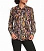 KARL LAGERFELD PARIS Woven Printed Shadow Stripe With Lurex Point Collar Lon g Sleeve Blouse - Image 1