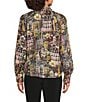 KARL LAGERFELD PARIS Woven Printed Shadow Stripe With Lurex Point Collar Lon g Sleeve Blouse - Image 2
