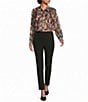 KARL LAGERFELD PARIS Woven Printed Shadow Stripe With Lurex Point Collar Lon g Sleeve Blouse - Image 3