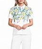 KARL LAGERFELD PARIS Woven Sateen Floral Print Point Collar Short Sleeve Blouse - Image 1