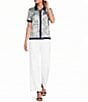 KARL LAGERFELD PARIS Woven Satin Crepe Printed Point Collar Short Sleeve Top - Image 3