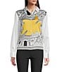 KARL LAGERFELD PARIS Woven Satin Printed Point Collar Long Sleeve Button Down Blouse, Color:Soft White/Gold - Image 1