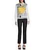 KARL LAGERFELD PARIS Woven Satin Printed Point Collar Long Sleeve Button Down Blouse, Color:Soft White/Gold - Image 3