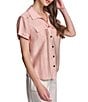 KARL LAGERFELD PARIS Woven Subtle Slub Spread Collar Short Sleeve Front Button Shirt - Image 3