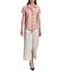 KARL LAGERFELD PARIS Woven Subtle Slub Spread Collar Short Sleeve Front Button Shirt - Image 4