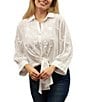 Karyn Seo Alanis Hand-Embroidered Spread Collar Long Sleeve Button-Front Self-Tie Blouse, Color:White - Image 1