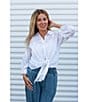 Karyn Seo Alanis Hand-Embroidered Spread Collar Long Sleeve Button-Front Self-Tie Blouse, Color:White - Image 5