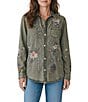 Karyn Seo Amara Woven Spread Collar Long Sleeve Button Down Shirt - Image 1