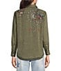 Karyn Seo Athena Chambray Doodle Embroidered Long Sleeve Button Front Shirt, Color:Fatigue Green - Image 2
