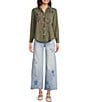 Karyn Seo Athena Chambray Doodle Embroidered Long Sleeve Button Front Shirt, Color:Fatigue Green - Image 3