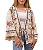 Color:Oatmeal - Image 1 - Bohemian Oversized Embroidered Long Sleeve Tassel Tie Front Kimono