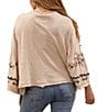 Color:Oatmeal - Image 2 - Bohemian Oversized Embroidered Long Sleeve Tassel Tie Front Kimono