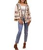 Color:Oatmeal - Image 3 - Bohemian Oversized Embroidered Long Sleeve Tassel Tie Front Kimono
