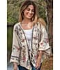 Color:Oatmeal - Image 4 - Bohemian Oversized Embroidered Long Sleeve Tassel Tie Front Kimono