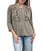Karyn Seo Cecily Knit Thermal V-Neck 3/4 Sleeve Top - Image 1