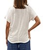 Color:White - Image 2 - Embroidered V Neckline Short Sleeve Tee Shirt