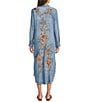 Karyn Seo Fia Chambray Vintage-Inspired Embroidered Roll Tab Sleeve Button Front Midi Shirt Dress, Color:Rose - Image 4