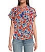 Color:Multi - Image 1 - Floral Printed Split Tie V-Neck Short Flutter Sleeve Top