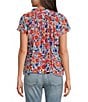 Color:Multi - Image 2 - Floral Printed Split Tie V-Neck Short Flutter Sleeve Top