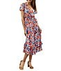 Color:Multi - Image 1 - Floral Printed V-Neck Short Sleeve Midi Dress