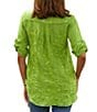 Color:Bold Olive - Image 2 - Geometric and Floral Embroidery Collared Neckline 3/4 Roll Tab Sleeve Shirt