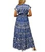 Karyn Seo Gypsy Bohemian Print Cinched Waist V-Neck Short Sleeve Maxi Dress, Color:Blue Multi - Image 2