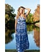 Karyn Seo Gypsy Bohemian Print Cinched Waist V-Neck Short Sleeve Maxi Dress, Color:Blue Multi - Image 4