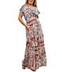 Karyn Seo Gypsy Bohemian Print Cinched Waist V-Neck Short Sleeve Maxi Dress, Color:Ivory Multi - Image 1