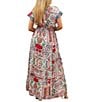 Karyn Seo Gypsy Bohemian Print Cinched Waist V-Neck Short Sleeve Maxi Dress, Color:Ivory Multi - Image 2