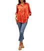 Color:Spicy Orange - Image 3 - Hand Embordered Floral Long Sleeve Collared Blouse