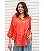 Color:Spicy Orange - Image 4 - Hand Embordered Floral Long Sleeve Collared Blouse