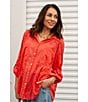 Color:Spicy Orange - Image 5 - Hand Embordered Floral Long Sleeve Collared Blouse